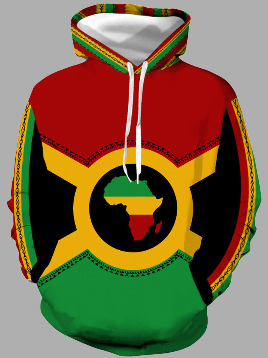 

Lovely Stylish Africa Geometric Print Patchwork Green Men Hoodie