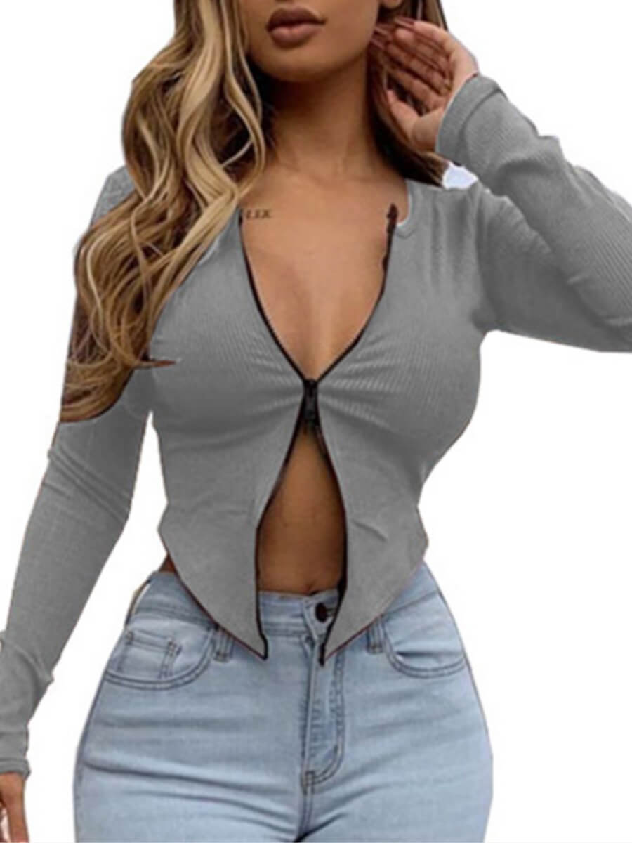 

LW Zipper Design Asymmetrical T-shirt, Grey