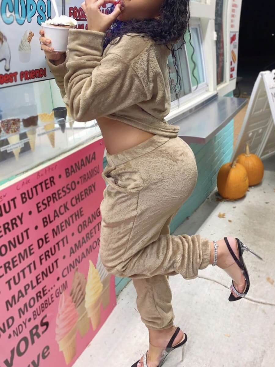 

Lovely Casual O Neck Dropped Shoulder Khaki Two Piece Pants Set