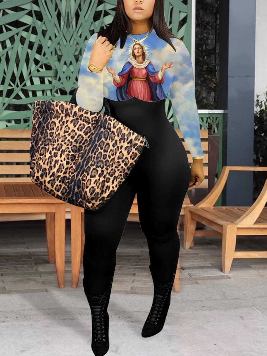

Lovely Trendy Print Patchwork Blue One-piece Jumpsuit