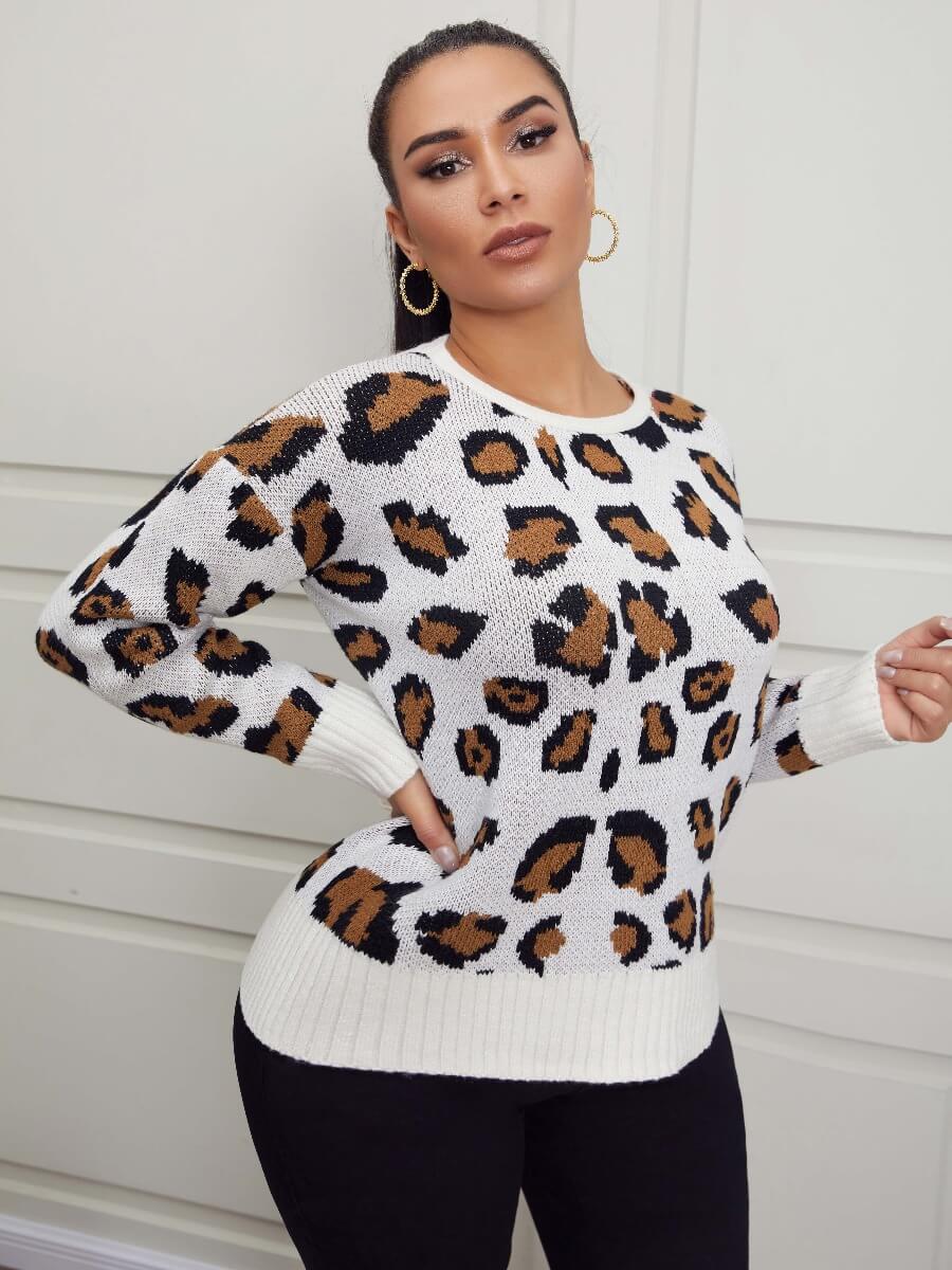 

Lovely Casual O Neck Hollow-out Leopard Print Sweater