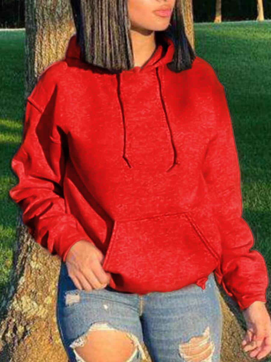 

Lovely Casual Hooded Collar Pocket Patched Red Hoodie