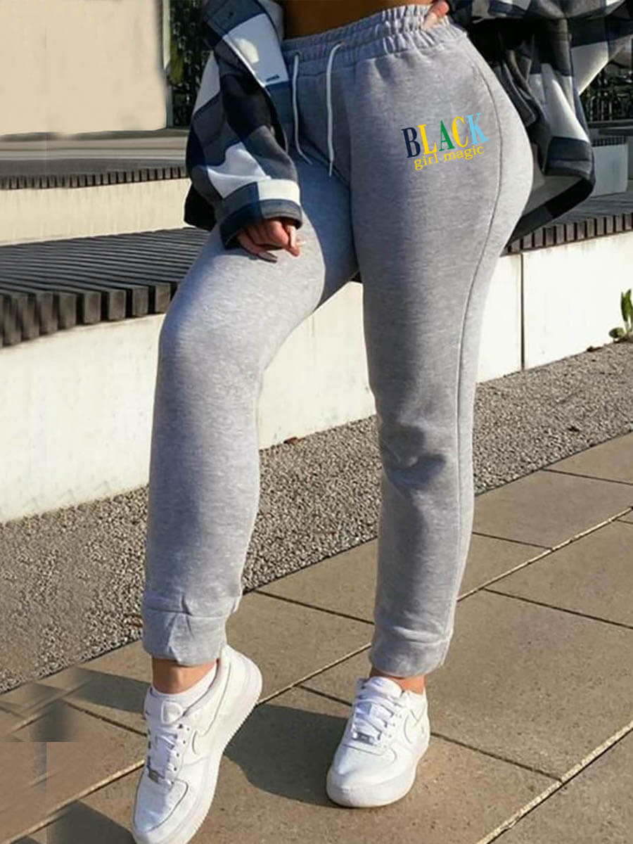 

LW Casual Letter Print Drawstring Grey Pants
