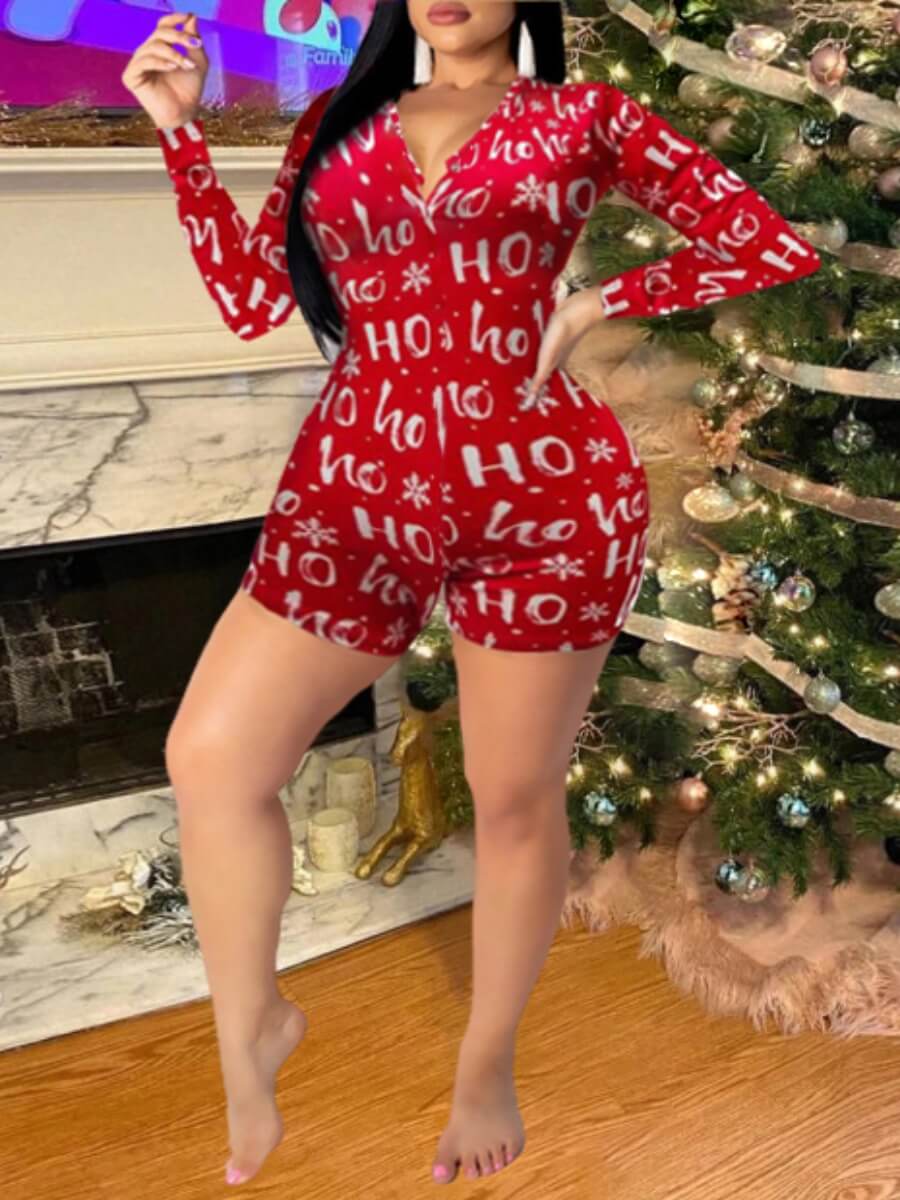 

Lovely Chic Christmas Day Letter Print Red Sleepwear