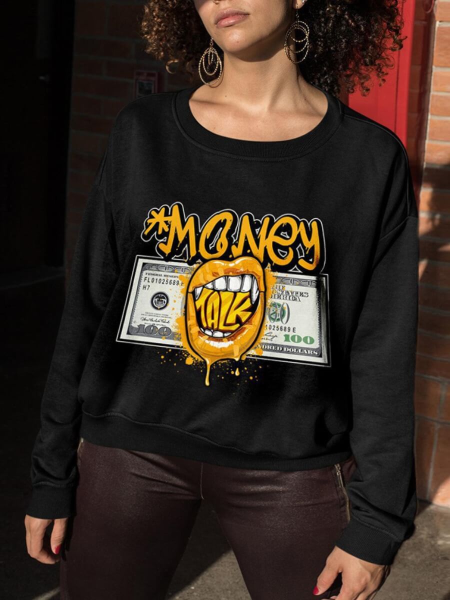 

Lovely Casual O Neck Letter Print Black Plus Size Hoodie