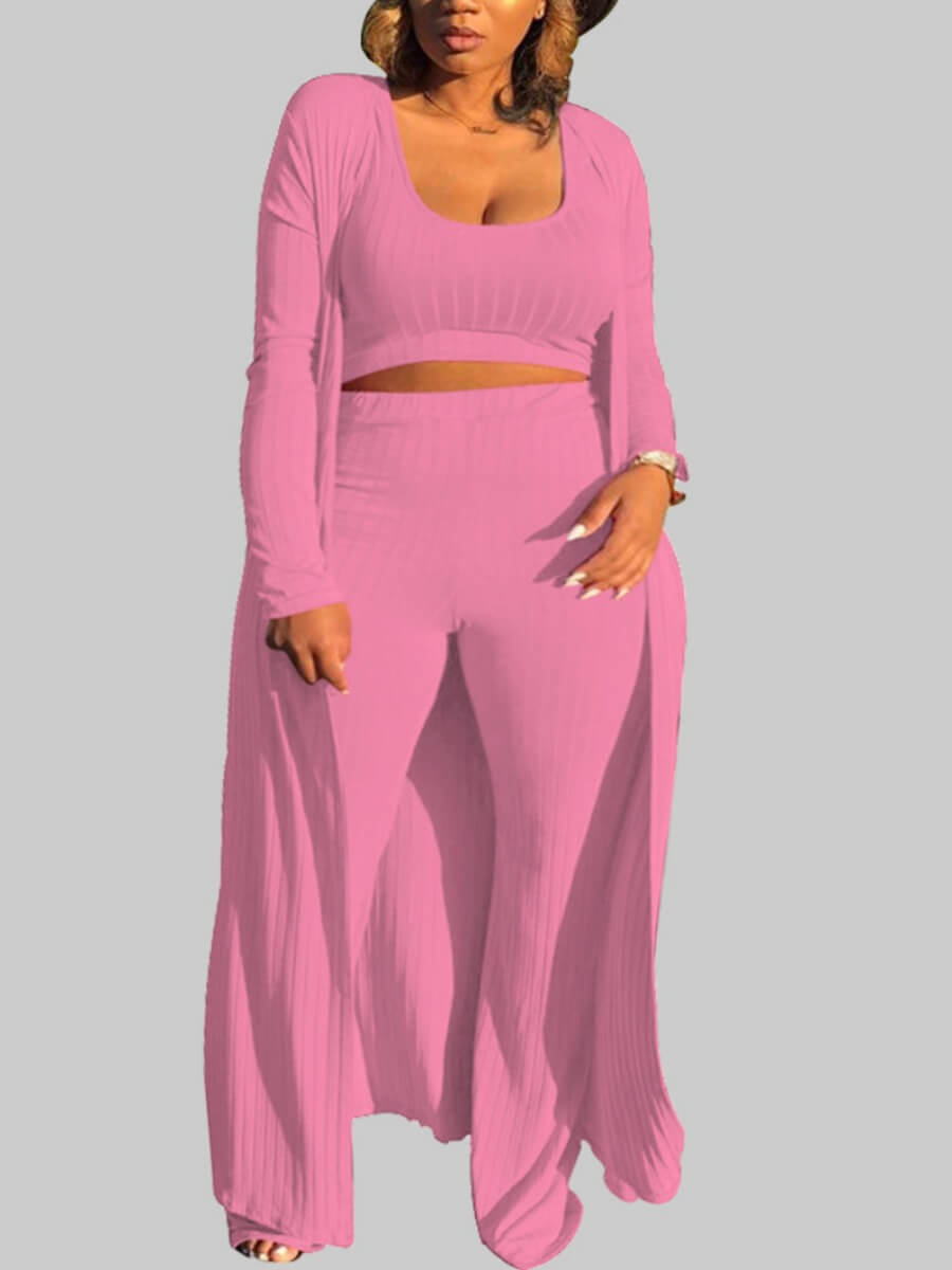 

Lovely Casual U Neck Pink Plus Size Two-piece Pants Set