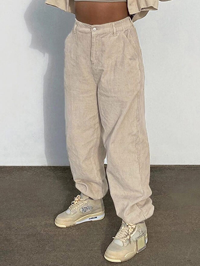 

Lovely Casual Mid Waist Zipper Design Khaki Pants