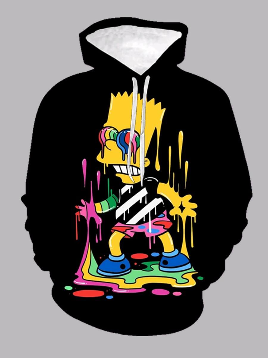 

Lovely Street Hooded Collar Cartoon Print Black Boy Hoodie