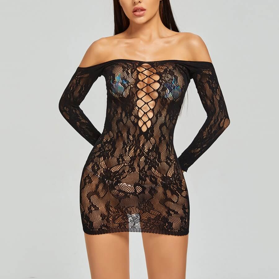 

Lovely Sexy See-through Hollow-out Black Babydoll