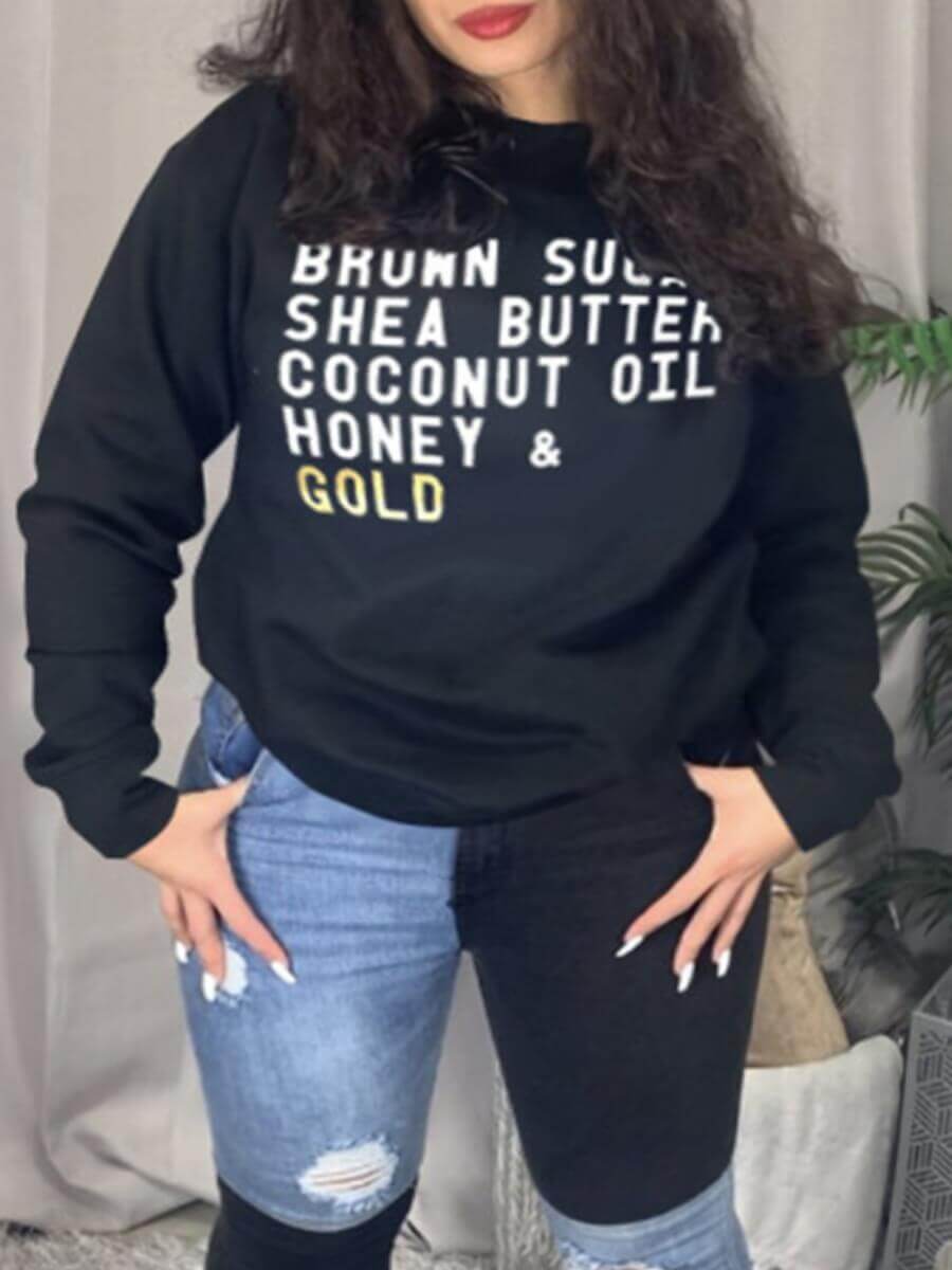 

Lovely Casual O Neck Letter Print Black Plus Size Hoodie