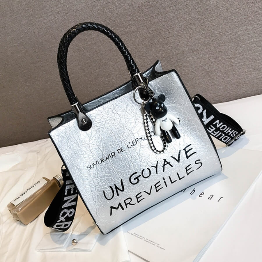 

Lovely Stylish Letter Print Silver Messenger Bag