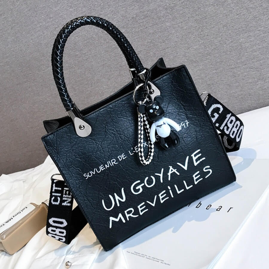 

LW Stylish Letter Print Black Messenger Bag