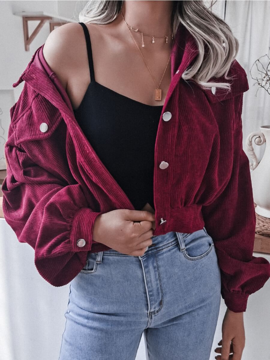 

Lovely Casual Turndown Collar Button Design Wine Red Coat
