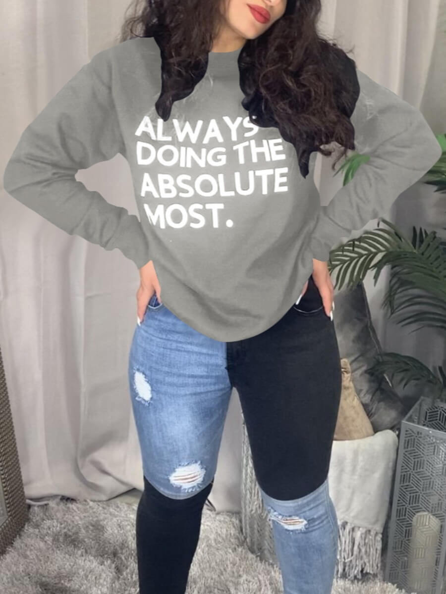 

Lovely Street O Neck Letter Print Grey Plus Size Hoodie