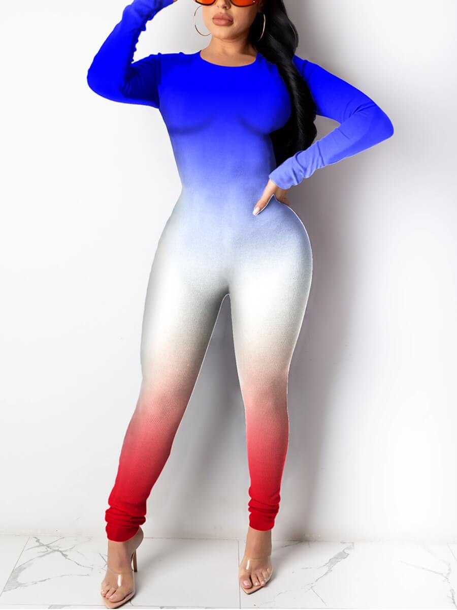 

Lovely Street O Neck Gradient Blue One-piece Jumpsuit