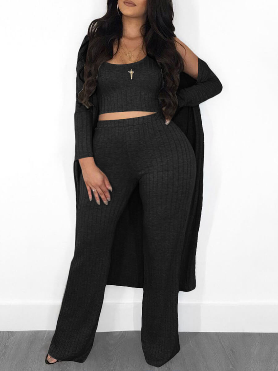 

Lovely Casual U Neck Basic Skinny Black Plus Size Two-piece Pants Set