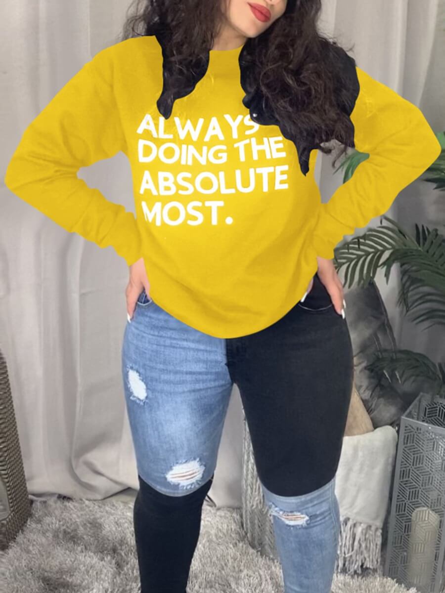 

Lovely Street O Neck Letter Print Yellow Plus Size Hoodie