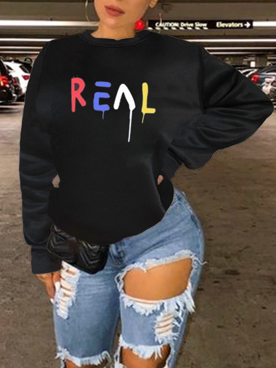 

LW Letter Print Oversized Hoodie, Black