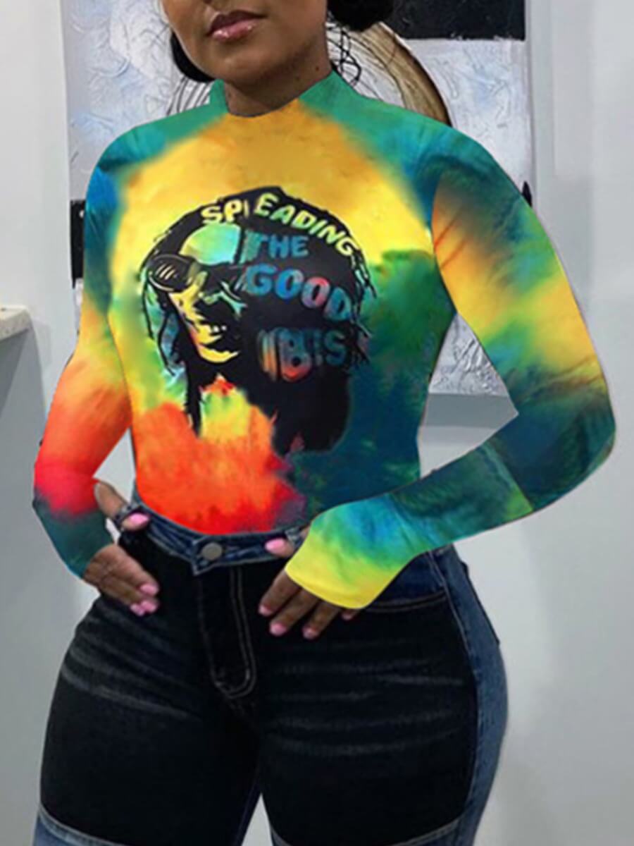 

Lovely Street Graffiti Print Tie-dye Yellow Plus Size T-shirt