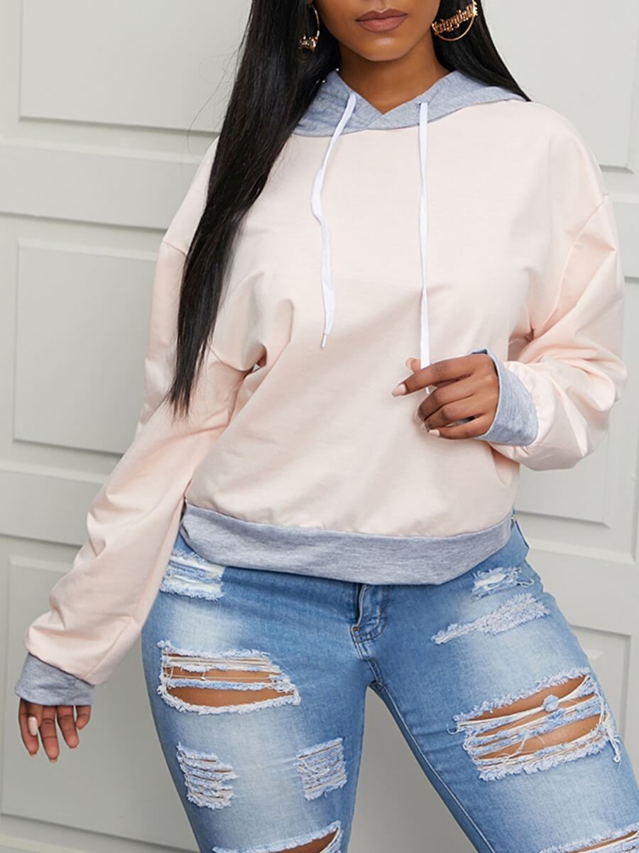 

Lovely Casual Hooded Collar Stitching Pink Hoodie