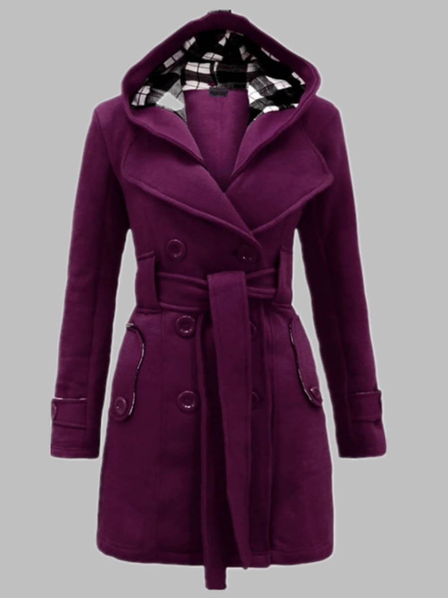 

Lovely Casual Hooded Collar Knot Design Purple Trench Coat