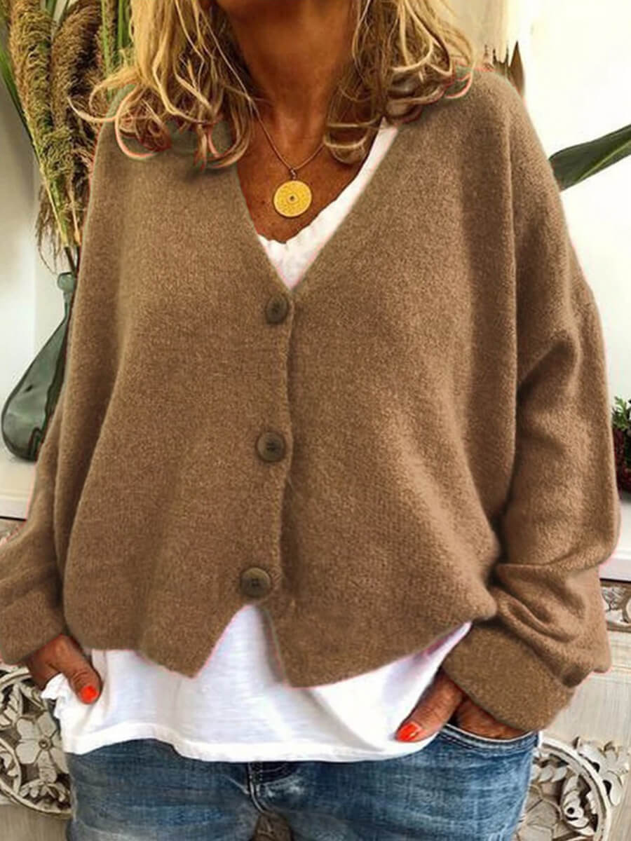 

Lovely Casual V Neck Long Sleeve Button Design Khaki Plus Size Coat