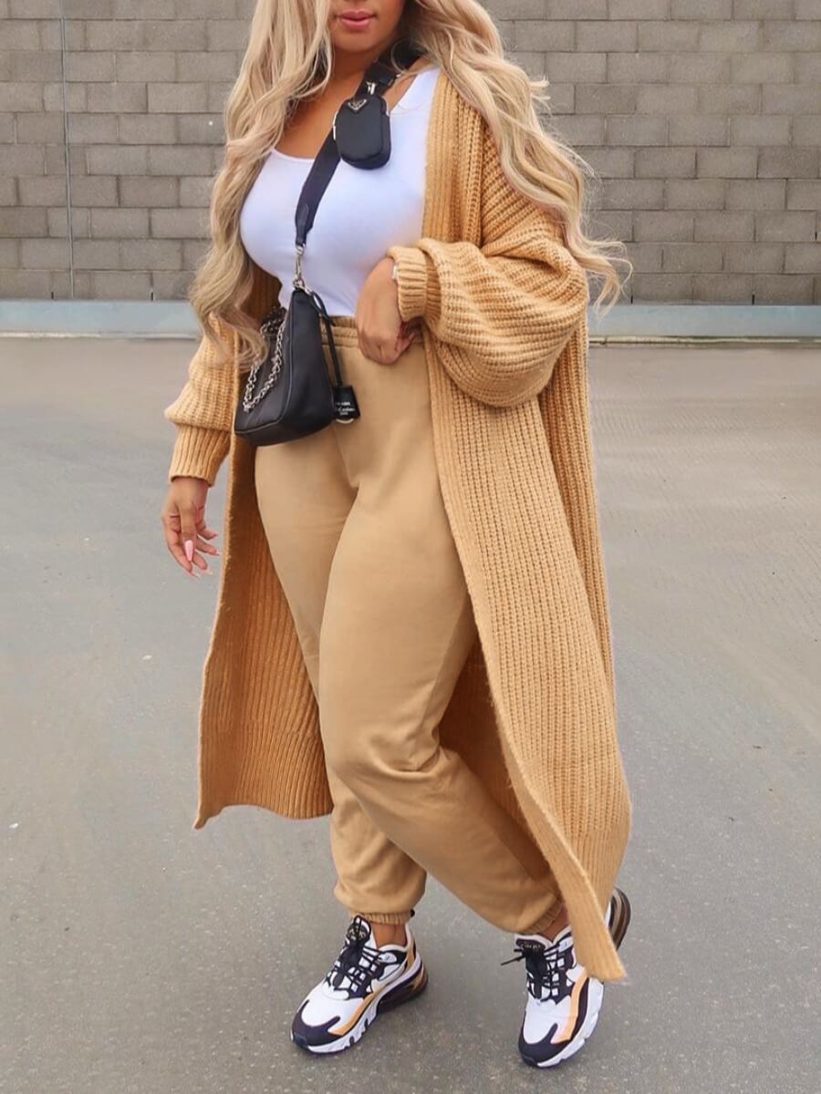 

Lovely Casual Long Sleeve Basic Loose Light Tan Cardigan