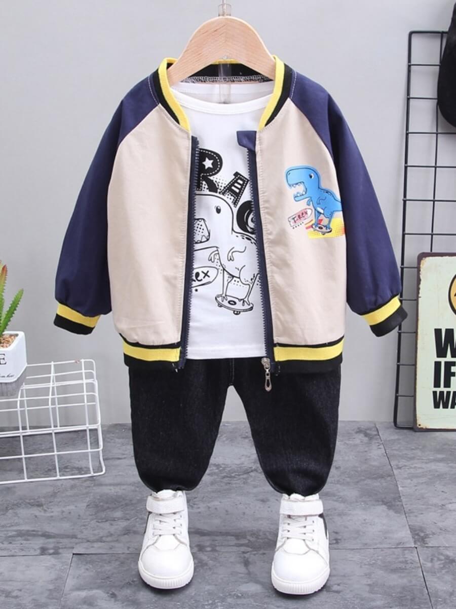 

Lovely Sportswear Cartoon Print Patchwork Navy Blue Boy Two Piece Pants Set