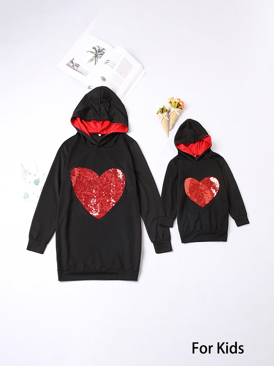 

Lovely Trendy Sequined Heart-shaped Print Girl Hoodie, Girls