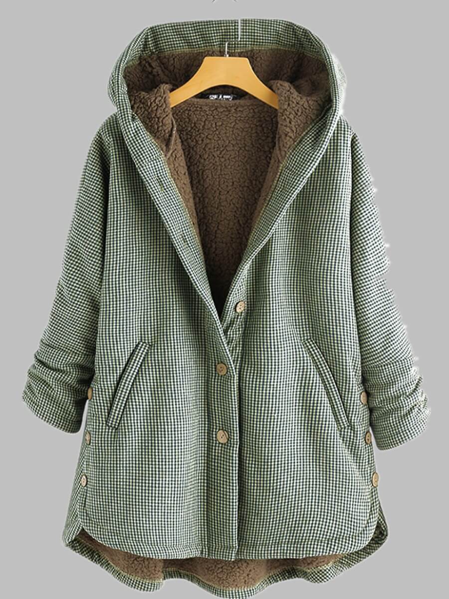 

Lovely Casual Plaid Print Pocket Design Green Coat