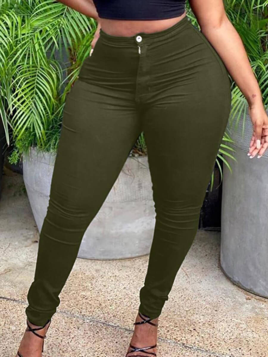 

LW BASICS Plus Size Mid Waist Zipper Design Pants, Green