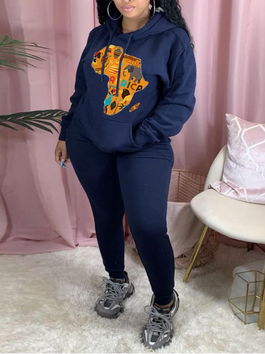 

Lovely Street Africa Print Patchwork Royalblue Two Piece Pants Set