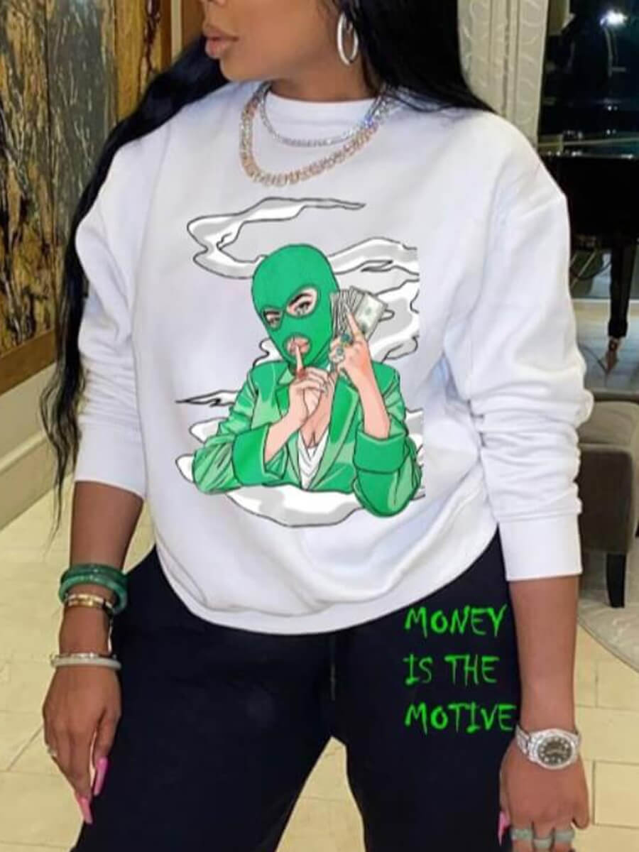 

Lovely Street O Neck Print White Hoodie