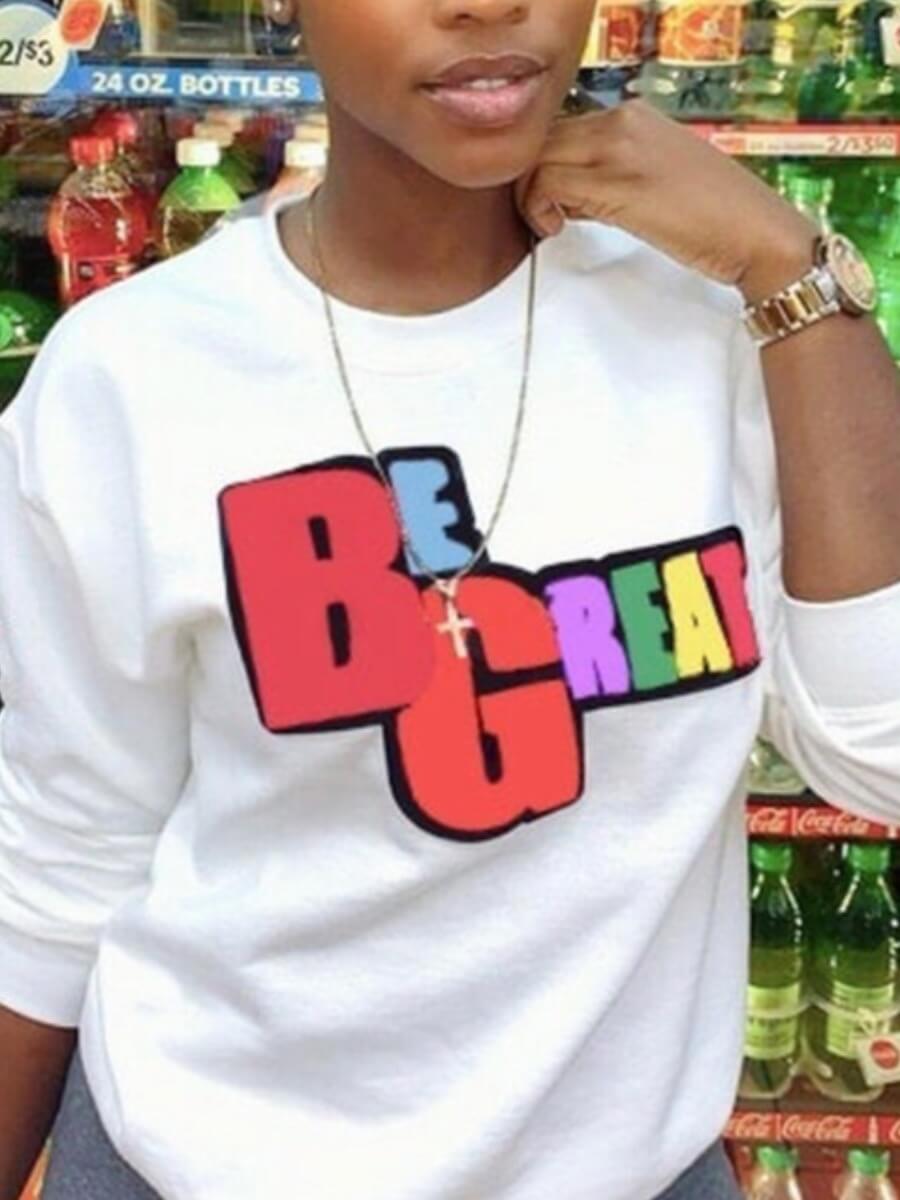 

Lovely Street Letter Print Patchwork White Hoodie