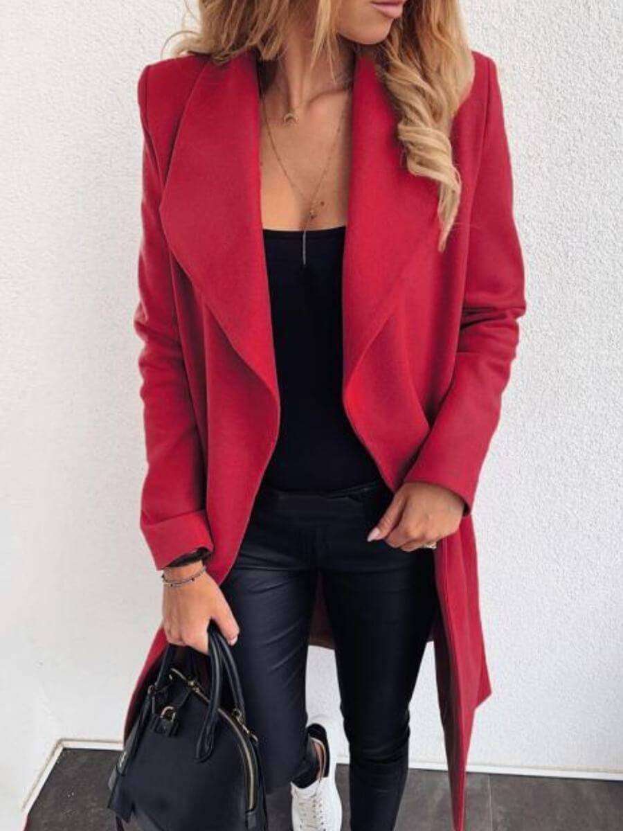 

Lovely Casual Turndown Collar Loose Red Woolen Coat