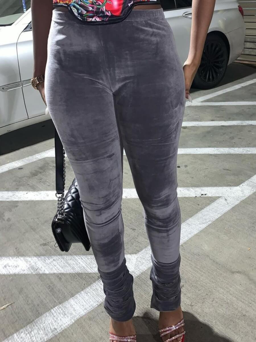 

Lovely Casual Mid Waist Elastic Grey Pants