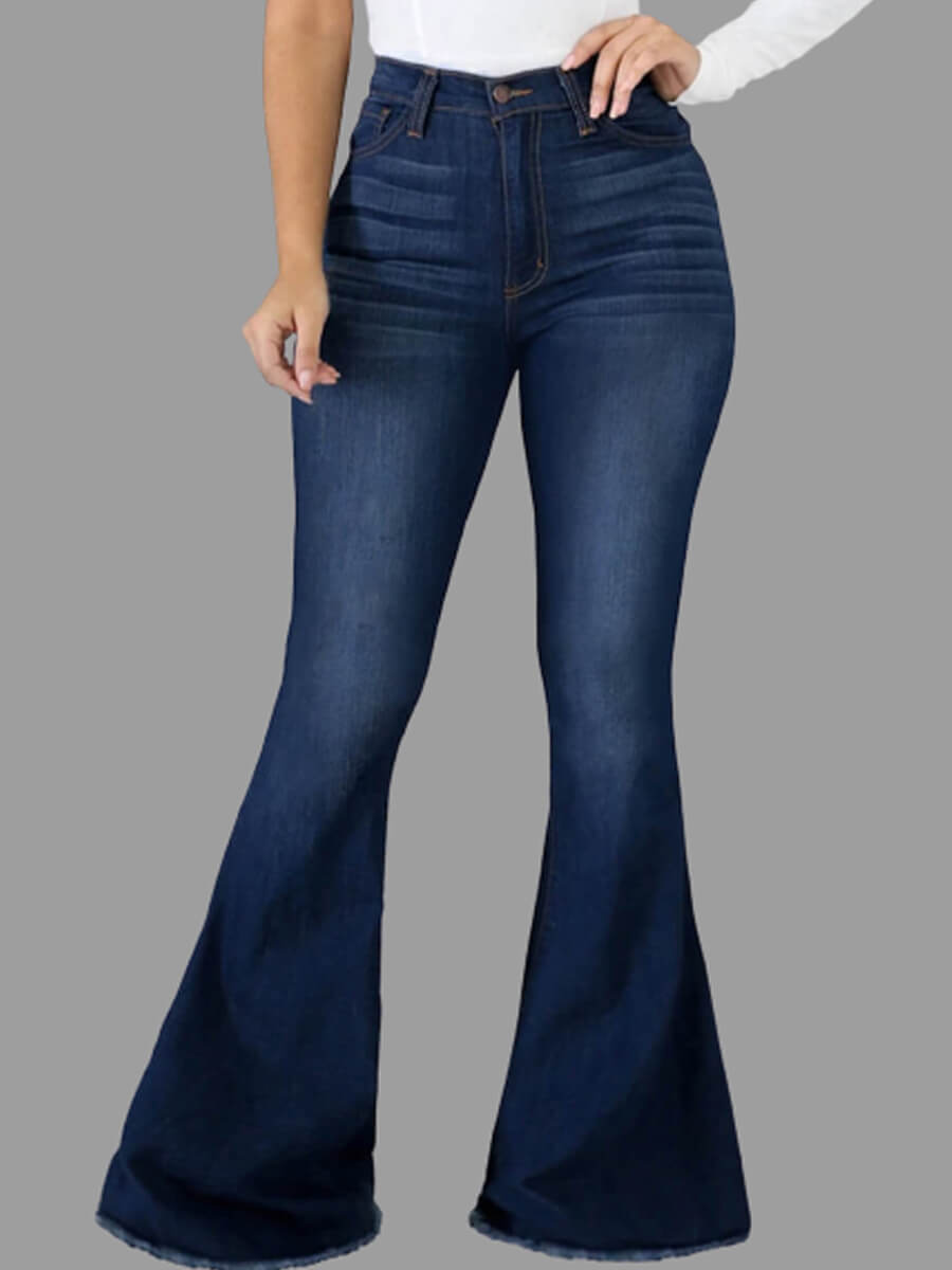 

Lovely Trendy High-waisted Flared Deep Blue Jeans