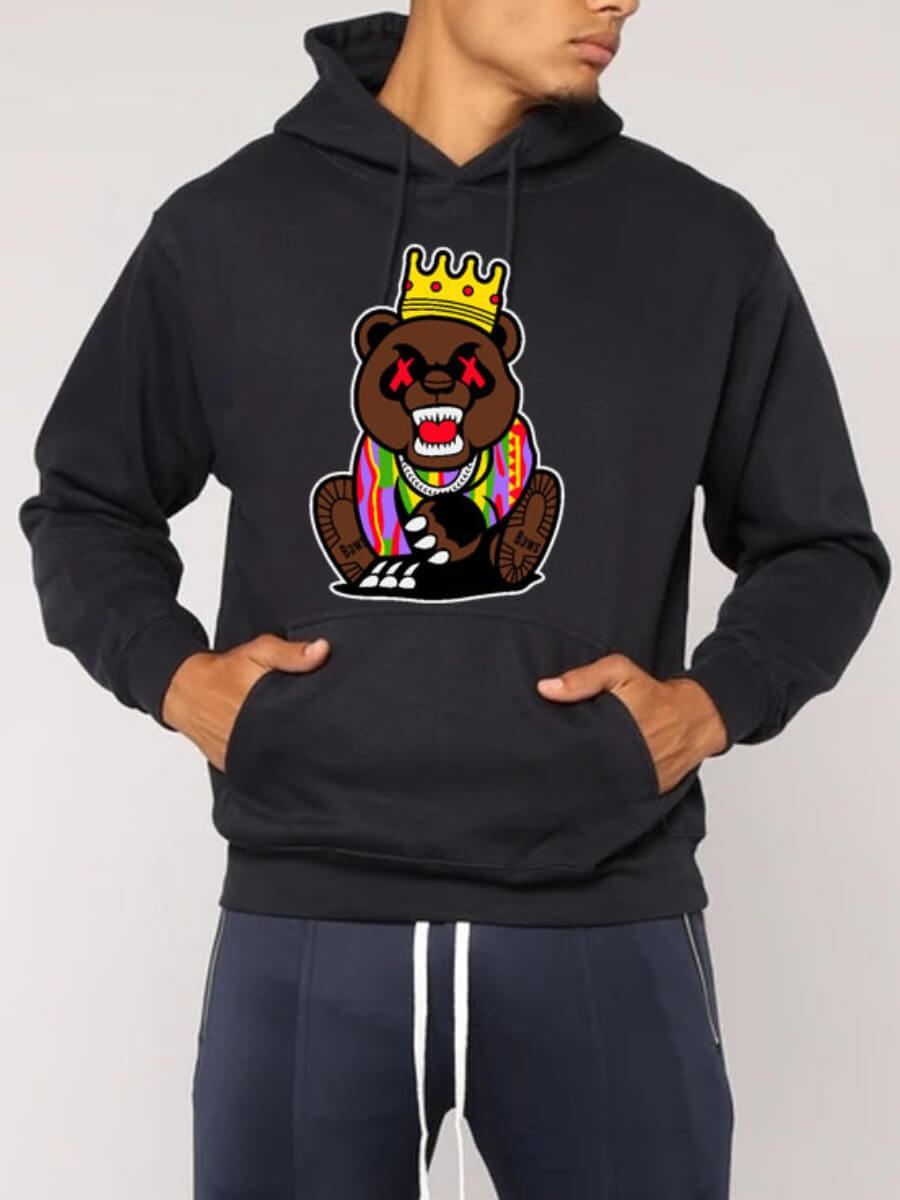 

LW Men Cartoon Print Patchwork Hoodie, Black