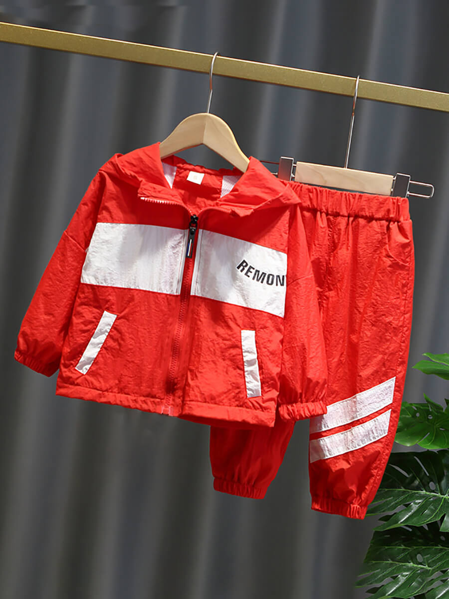 

Lovely Sportswear Hooded Collar Patchwork Red Boy Two Piece Pants Set