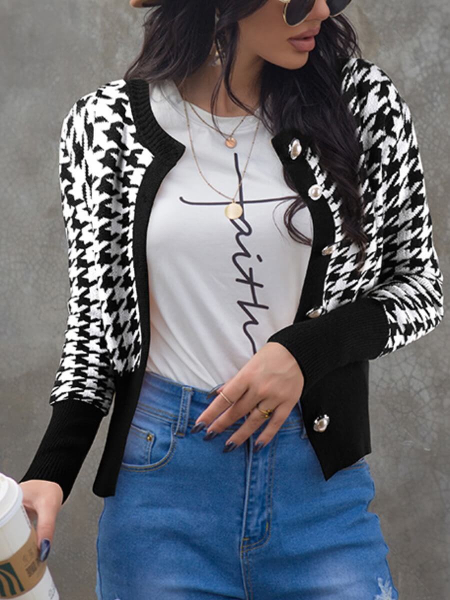 

Lovely Casual Plaid Print Patchwork Black Coat