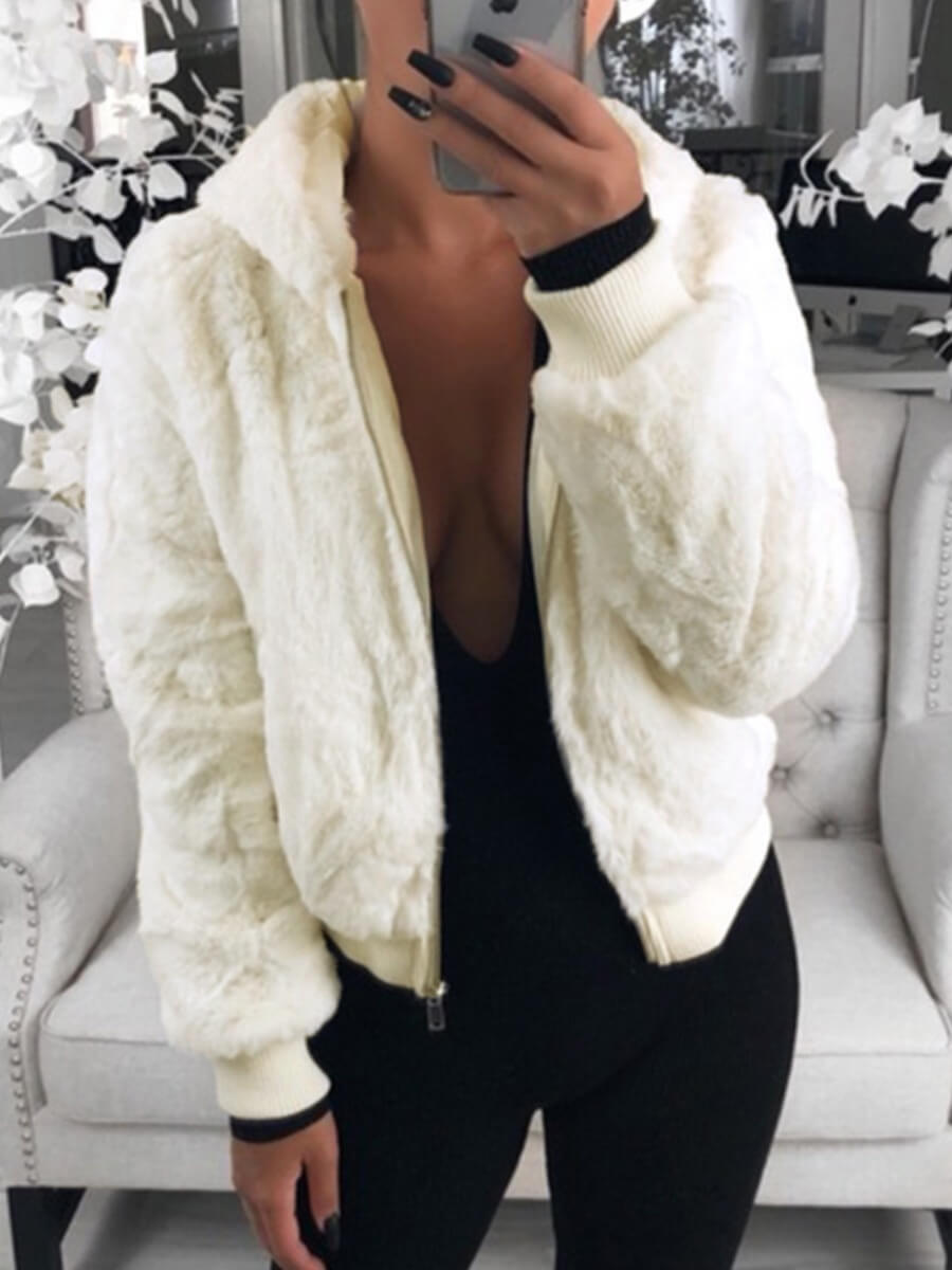 

Lovely Casual Hooded Collar Pocket Design Apricot Faux Fur