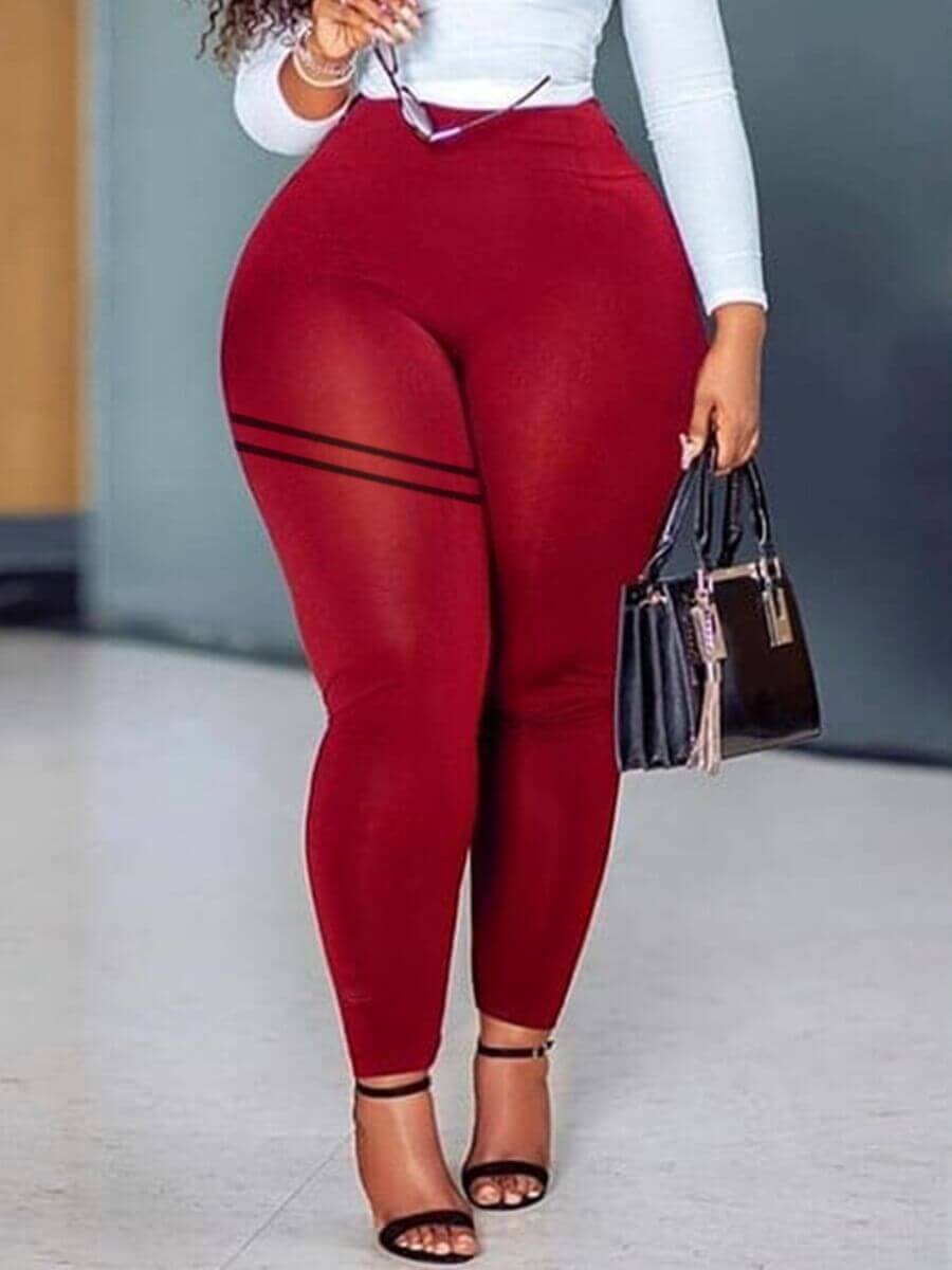 

Lovely Sportswear High-waisted Striped Red Leggings