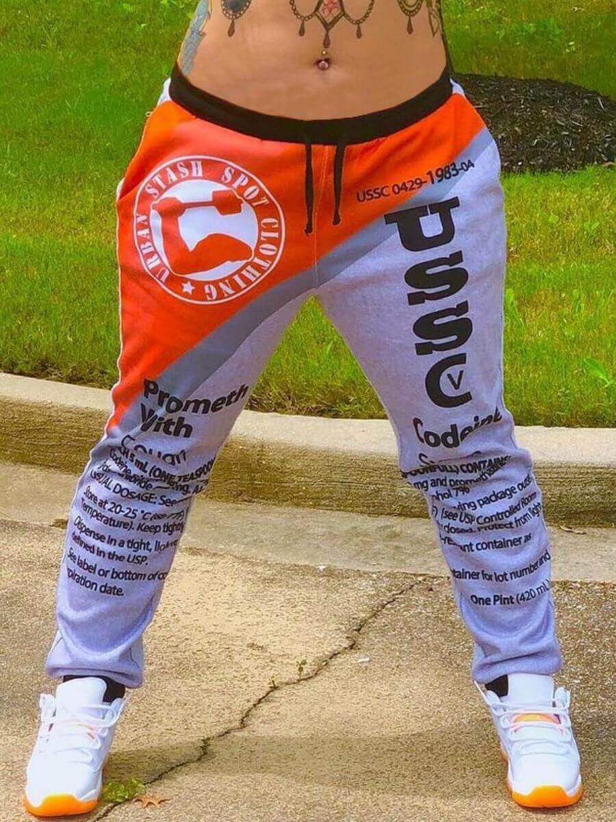 

Lovely Casual Elastic Waist Letter Print Patchwork Grey Pants