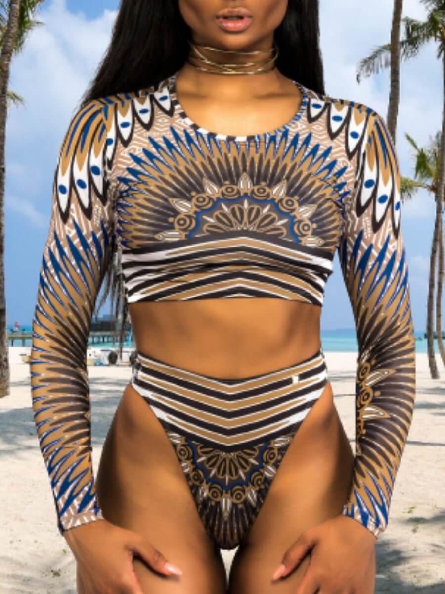 

Lovely Bohemian Print Multicolor Two-piece Swimsuit, Multi