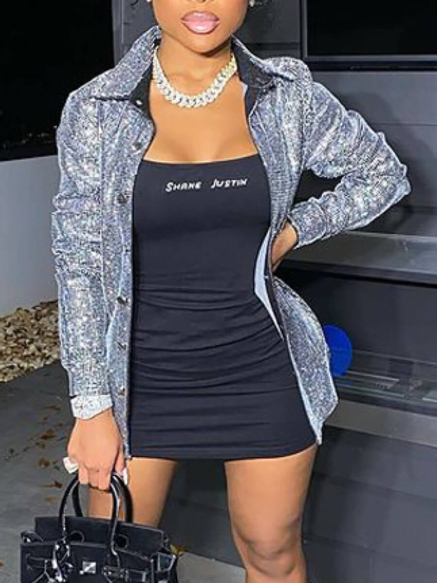 

Lovely Casual Turndown Collar Print Silver Plus Size Coat