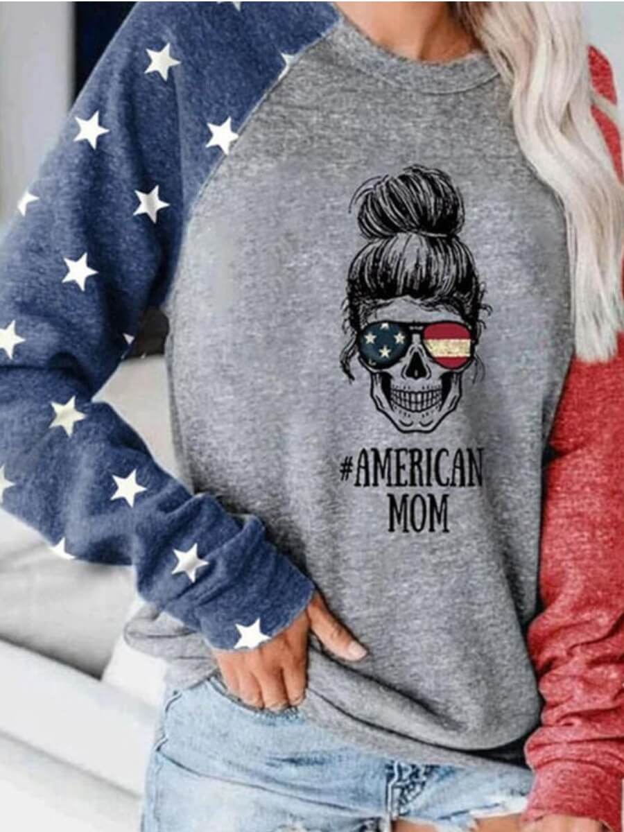 

Lovely Casual O Neck Print Patchwork Grey Plus Size Hoodie