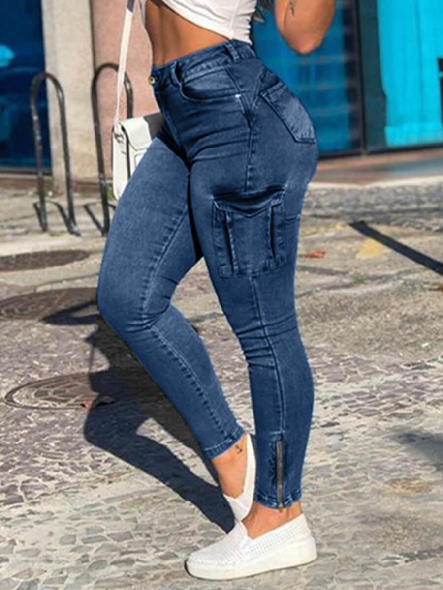 

Lovely Casual High-waisted Basic Skinny Deep Blue Jeans