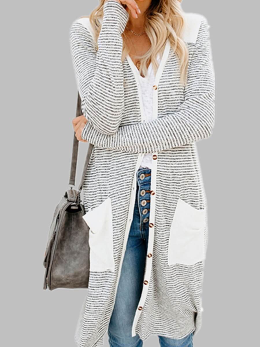 

Lovely Casual Pocket Patched Patchwork White Coat