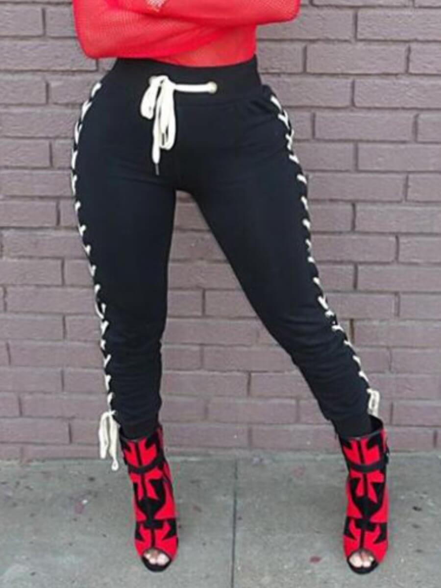 

Lovely Stylish Mid Waist Bandage Design Black Pants