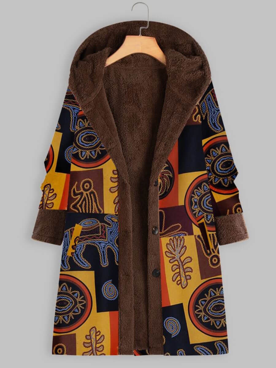 

Lovely Casual Print Color-lump Patchwork Yellow Plus Size Coat